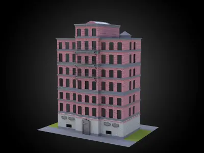 Building brick and concrete material full exterior architecture Low-poly 3D model
