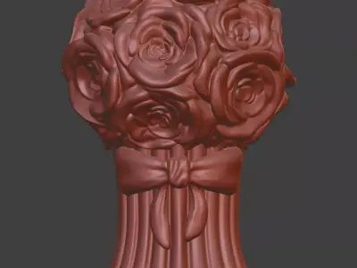 Rose Bouquet with Bow Strip 3D model  3D print model