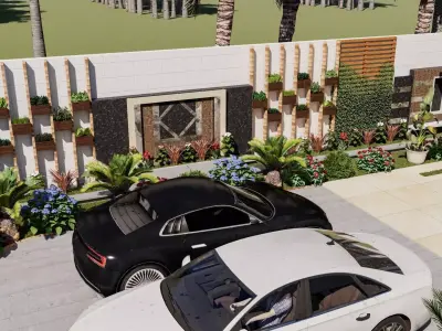 luxury villa front landscape design 3d model 3D model