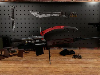 SVD Dragunov sniper rifle game ready PBR Low-poly 3D model