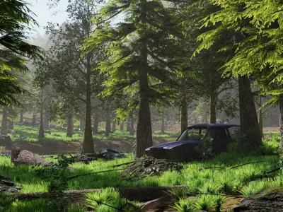 Abandoned Car in Forest Scene 3D model