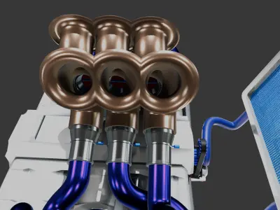 Artsy Stylized Model of Flat-6 Engine 3D model