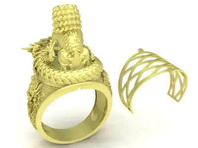 Luxury Pixiu Dragon Pattern Statement Ring for Men  3740 3D print model