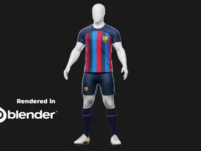 Football Jersey full outfit FC Barcelona Team Low-poly 3D model