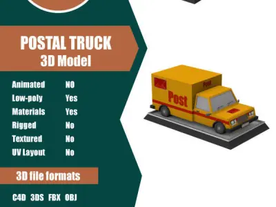 Postal Truck Low Poly  Low-poly 3D model