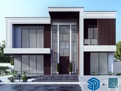 SKP and LUMION- Modern Villa with landscape  3D model