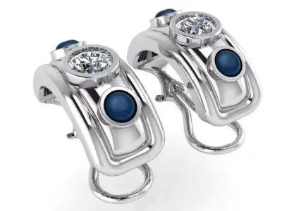 Round Diamond English Lock Earring 1815 3D print model