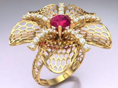  Mesh flower ring - Italian rings - Womens Rings - N5098 3D print model