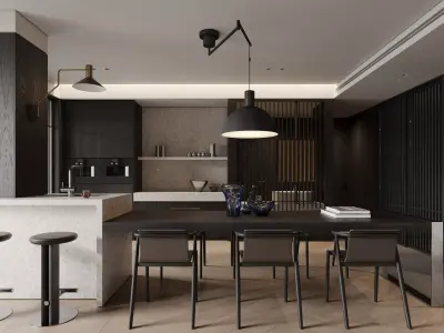 Modern living room dining room interior scenes 107 3D model