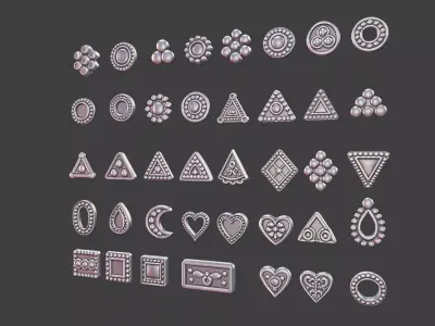 set of 39 Small Geometric Tribal 3D Models Jewelry Game Design  3D print model