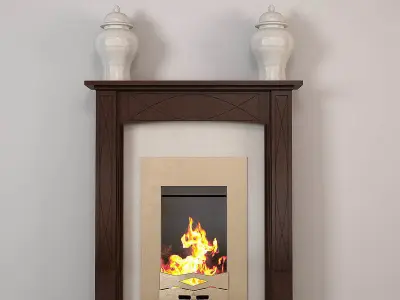 Fireplaces Collection fireplace with two vases and fire 3D model