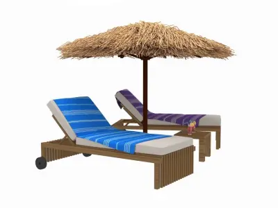 Sun Lounger and Parasol Set 3D model