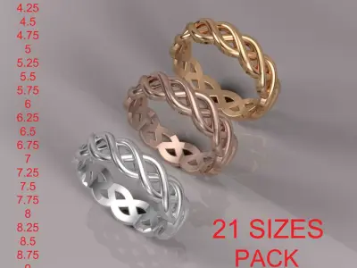BRAIDED RING 21 SIZES pack  3D print model