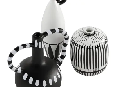 Celvin Black and White Stripe Abstract Resin Vase Collection 3D model