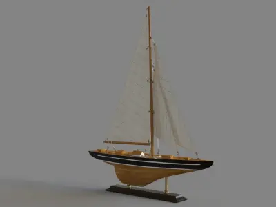 Beige Birch Coastal Sculpture Sail Boat 3D model