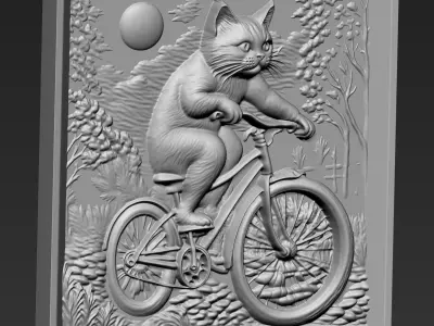 Cat Riding a Bike A49 3D print model