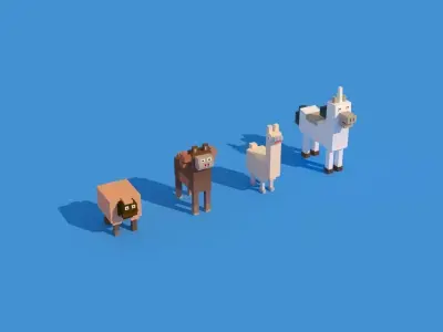 Low Poly Animals four pixel Low-poly 3D model