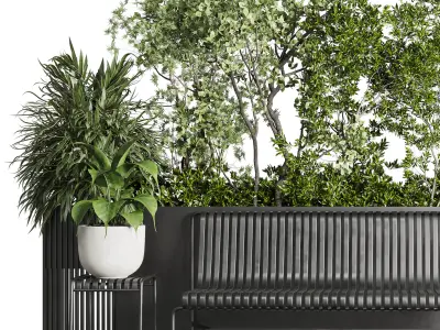 Urban Environment  Urban Furniture Green Benches With tree 38 Low-poly 3D model