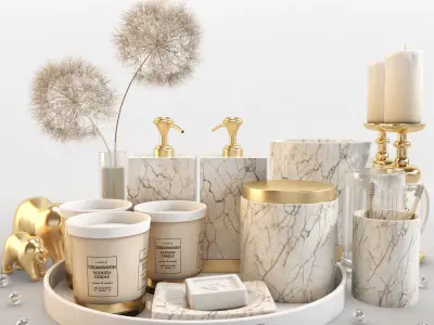 bathroomset01 marble and gold bathroom accessories Low-poly 3D model