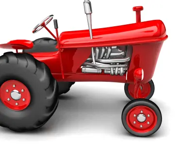 Vintage Red Tractor For Farming 3D  3D model