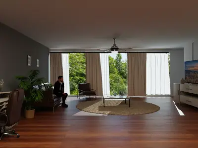 Realistic Indoor room with sitting man 3D model