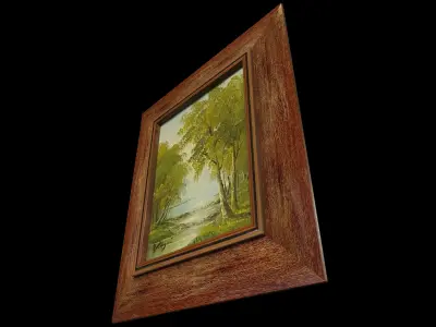 Trees by the Lake Oil Painting 3D model