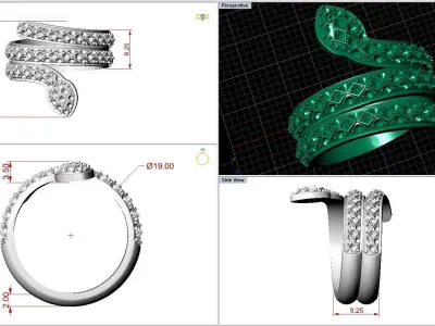 Snake Fashion Oxidized Black Diamond Ring 3D print model