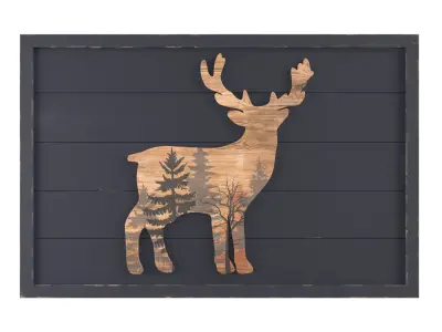 Rustic Grizzly Bear and Forest Deer Wood  Wall Decor 3D model