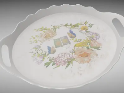Tray Model with flowers and birds Low-poly 3D model