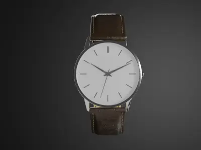 Classic watch with leather belt 3D model