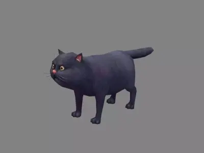 Cartoon black fat cat Low-poly 3D model