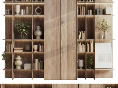 wooden Shelves Decorative With Plants and Book  Low-poly 3D model