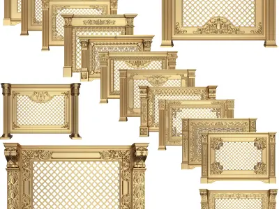 Collection of Radiator Cover Decorative Screening Grille Panels Low-poly 3D model