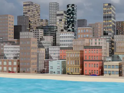 Coastal city Low-poly 3D model