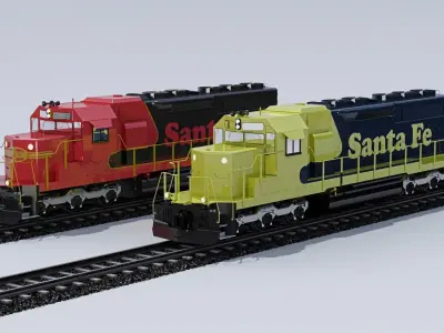 EMD-SD70ACe Santa Fe Locomotion with rails 3D model