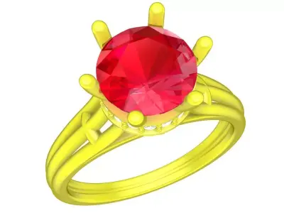 Luxury Solitaire Gemstone Split Shank Ring for Women 5166 3D print model