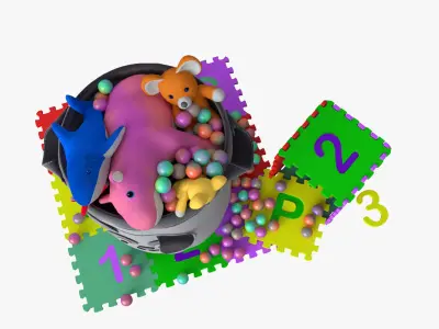 Basket with toys 3D model