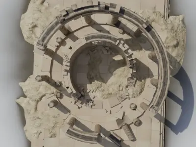 Round ancient damaged temple in doric order Low-poly 3D model