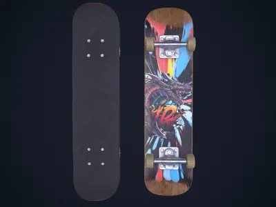 Skateboard Low-poly 3D model 13