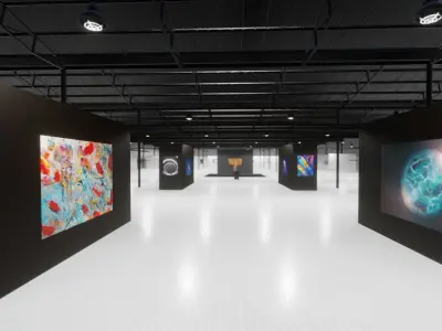 Virtual Gallery and Showroom with collisions Fixed Low-poly 3D model