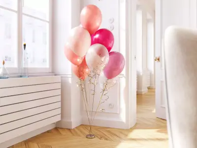 Pink party balloons 3D model