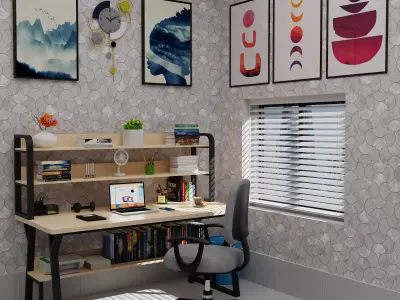 Realistic Study Table With Assets-01 Low-poly 3D model
