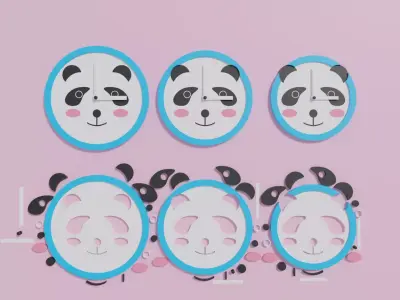 Cartoon Cute Panda Clock Puzzle 3D model