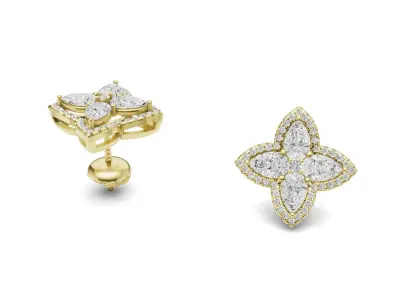 Floral Diamond Stud Earrings For Women 3D print model