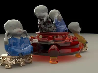 Chinese monk kids Low-poly 3D model