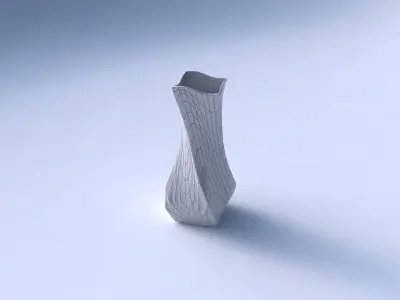 Vase twisted larger opening quadratic with wavy grid plates 3D print model