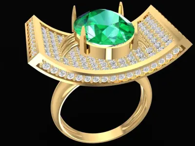Contemporary Emerald and Diamond Statement Ring for Women  2895 3D print model