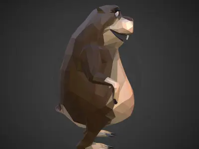 Gopher Cartoon Grey Low Polygon Art Farm Animal Low-poly 3D model