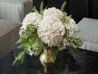 Flower Set 052 White Hydrangea and Olive 3D model