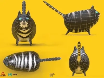 Cute Cartoon Cat Low-poly 3D model